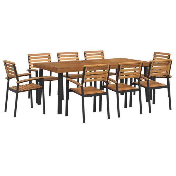 vidaXL 9 Piece Patio Dining Set Solid Wood Acacia and Metal