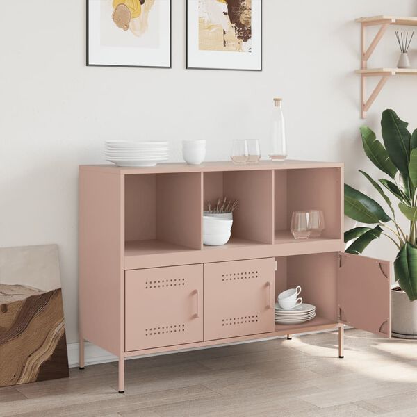 vidaXL Sideboard Pink Cold-rolled steel 39.4-59.1 in Adjustable Feet