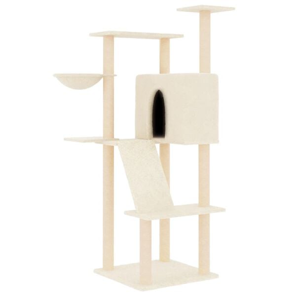 vidaXL Cat Tree Cream Engineered wood, plush, sisal Large Cat Tree