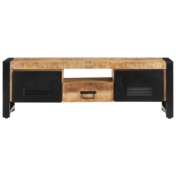 vidaXL TV Cabinet Natural Wood Solid Mango Wood, Powder-Coated Iron Medium
