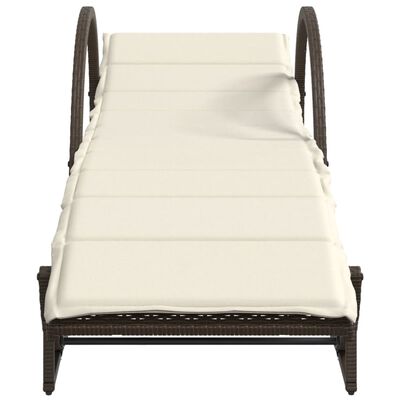 Top-down view of a curved outdoor lounge chair with beige cushion.
