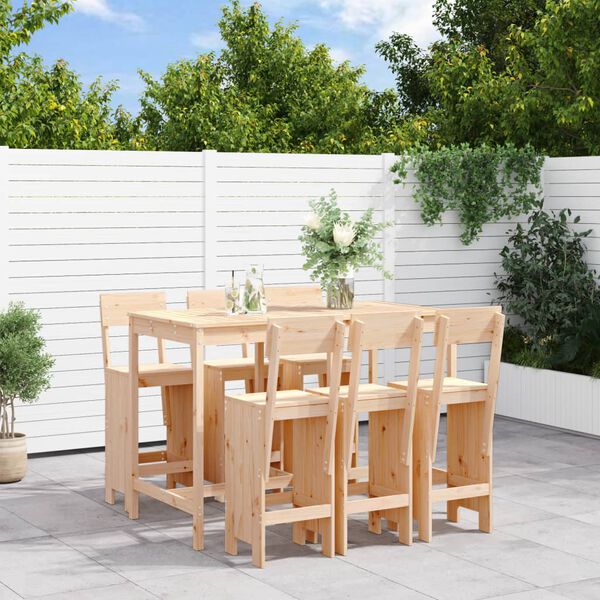 vidaXL Garden Bar Set Natural Solid pinewood 7 Piece Set Footrest