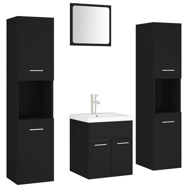 vidaXL Bathroom Furniture Set Black, White Engineered wood, Ceramic Medium
