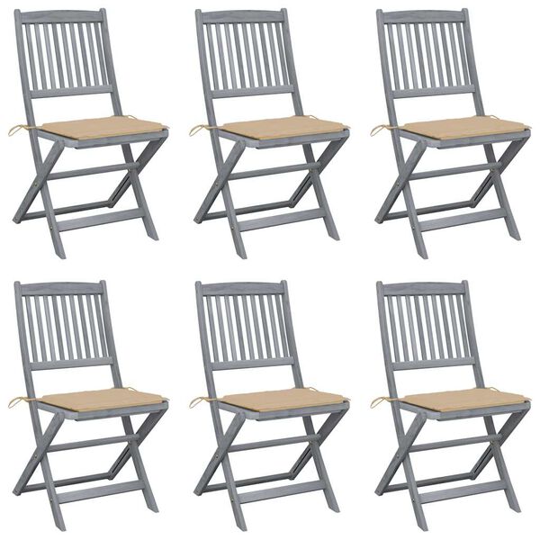 vidaXL Outdoor Chair Set of 6 Grey Solid Acacia wood Standard Foldable