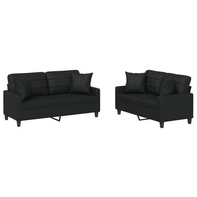 vidaXL 2 Piece Sofa Set with Pillows Black Faux Leather