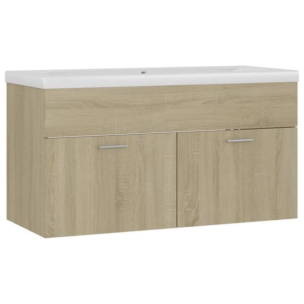 vidaXL Sink Cabinet With Basin Sonoma oak, White Engineered wood, Ceramic