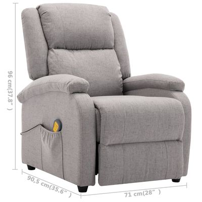 Full dimensions of the gray reclining chair: height 96 cm, width 71 cm, depth 90.5 cm