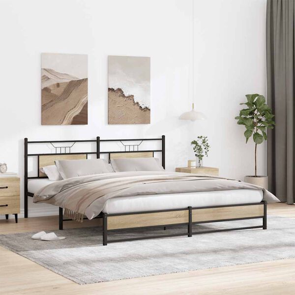 vidaXL Bed Frame Sonoma oak Steel, engineered wood Double