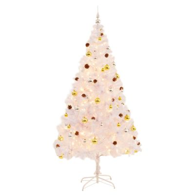 vidaXL Artificial Pre-lit Christmas Tree with Baubles White 7 ft