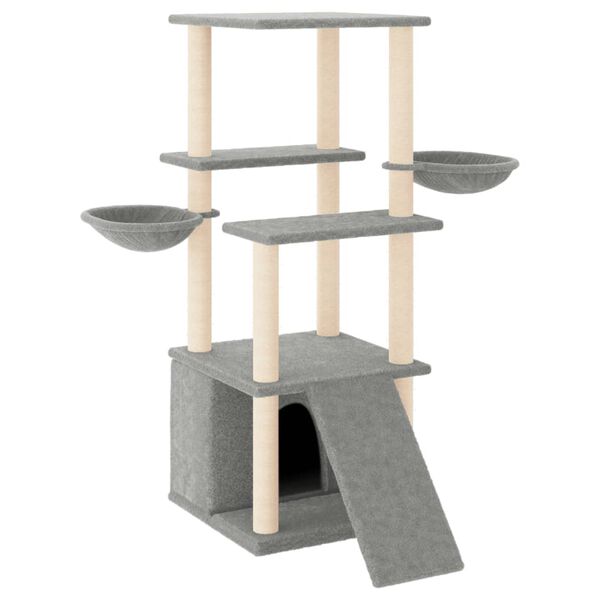 vidaXL Cat Tree Light Grey Engineered Wood, Plush, Sisal Medium-sized