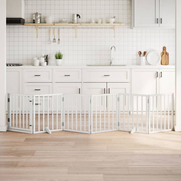 vidaXL Dog Gate with Door Foldable 6 Panels White 118.1 " Poplar Wood