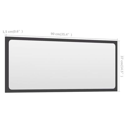 vidaXL Bathroom Mirror Gray 35.4"x0.6"x14.6" Engineered Wood