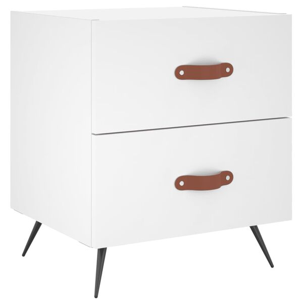 vidaXL Bedside Cabinet White Engineered wood, iron, PU faux leather Medium