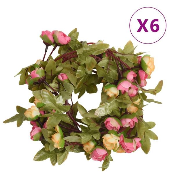vidaXL Christmas Flower Garland Pink Artificial silk, PE (Polyethylene)