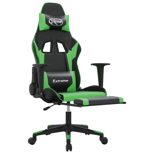 vidaXL Gaming Chair Black and green Faux leather, metal, plywood, foam