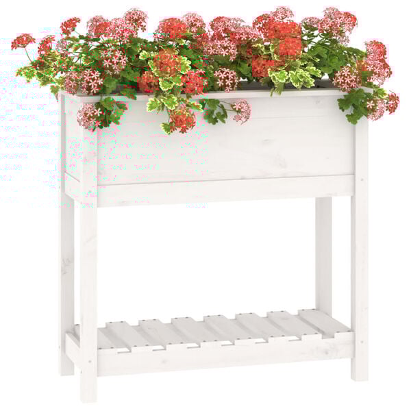 vidaXL Planter White Solid pine wood 31.9 in height, 32.5 in width