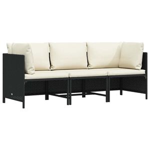 vidaXL Garden Sofa Black PE rattan 3-Seater Modular Garden Sofa