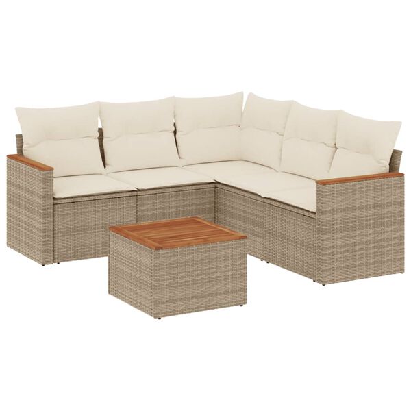 vidaXL Garden Sofa Set Beige PE Rattan Large Adjustable Feet