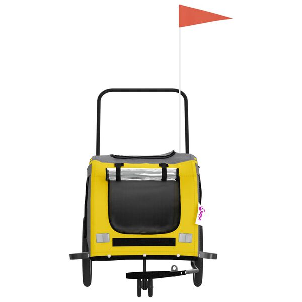 vidaXL Pet Bike Trailer Yellow and Grey Oxford Fabric, Iron, PVC Medium