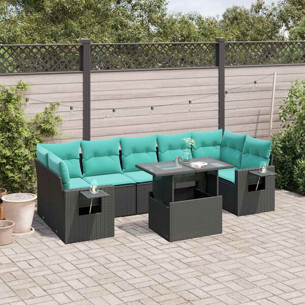 vidaXL 8 Piece Garden Sofa Set with Cushions Black Poly Rattan