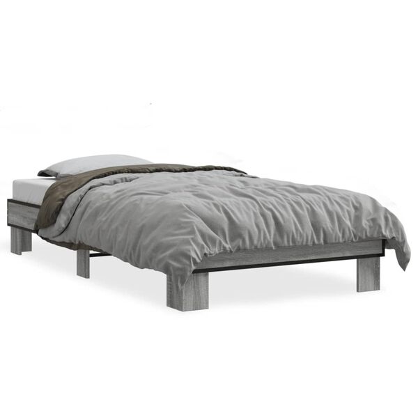 vidaXL Bed Frame Grey Sonoma Engineered wood, Metal Single Durable