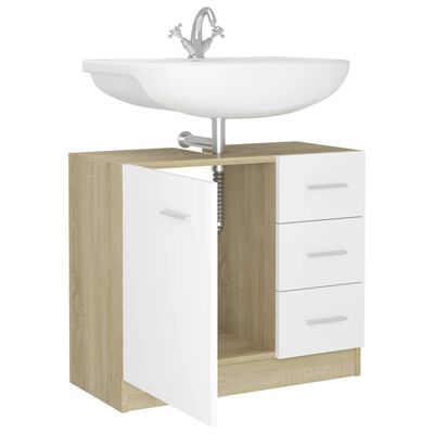 vidaXL Sink Cabinet White and Sonoma Oak 24.8"x11.8"x21.3" Chipboard