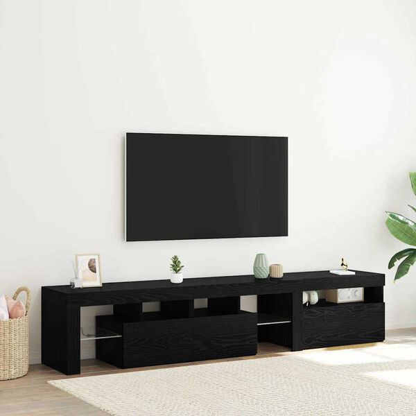 vidaXL TV Cabinet 2 pcs Black Oak 260 x 37 x 40 cm Engineered Wood
