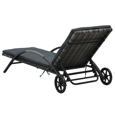 vidaXL Sun Lounger with Cushion & Wheels Poly Rattan Anthracite