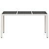 vidaXL Garden Table White PE Rattan, Powder-Coated Steel, Tempered Glass