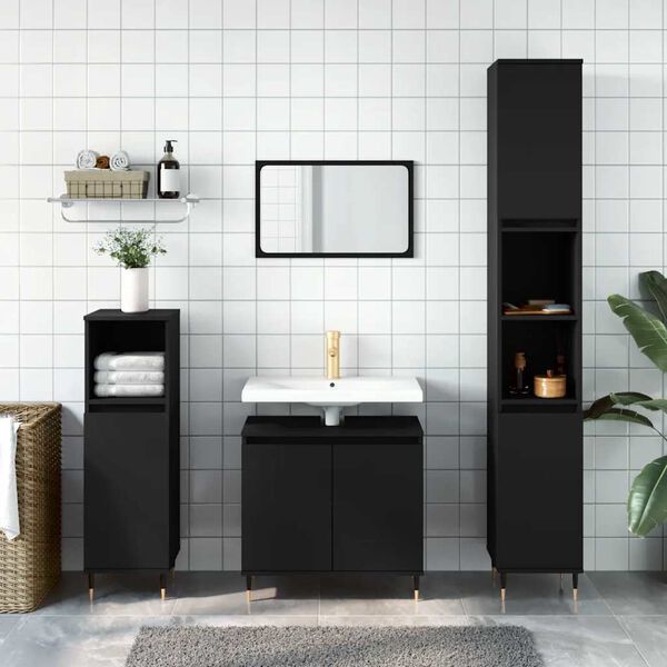 vidaXL Bathroom Cabinet Black Engineered wood, iron Medium