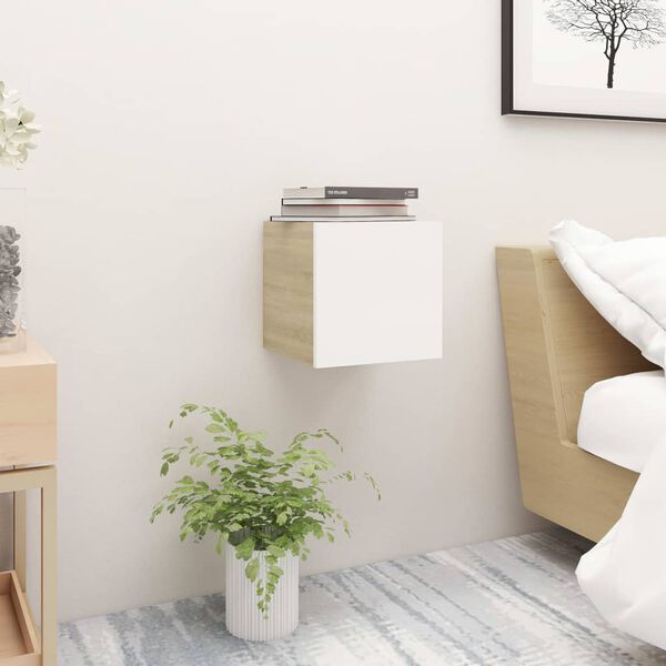 vidaXL Bedside Cabinet White and Sonoma Oak Engineered Wood