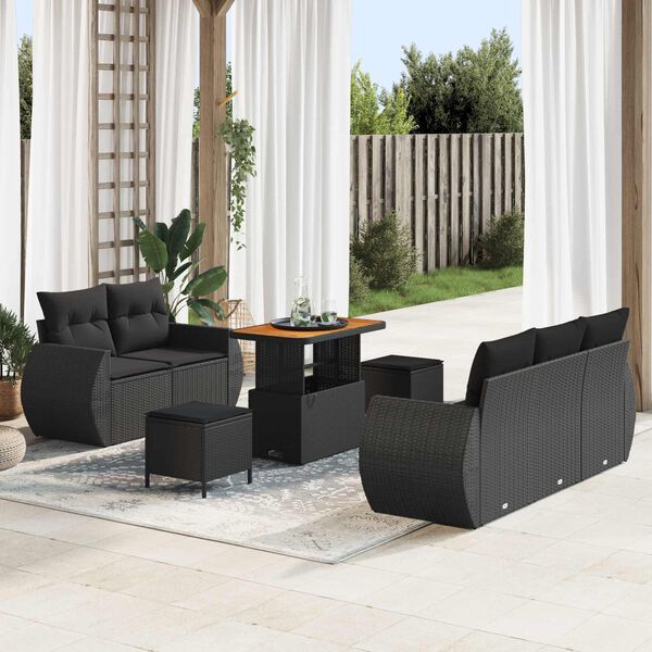 vidaXL Garden Sofa Set Height-Adjustable 8 pcs Black Poly Rattan