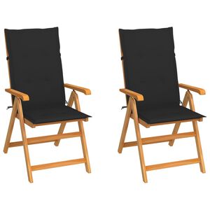 vidaXL Garden Chair Set of 2 Teak brown, Black cushions