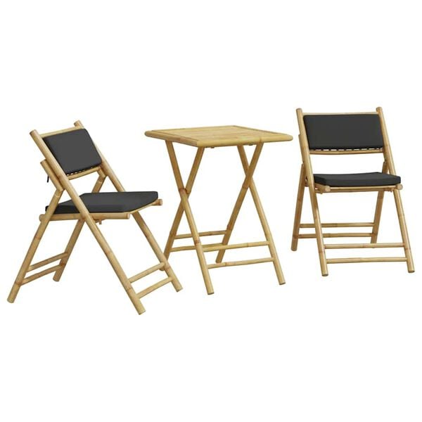 vidaXL Bistro Set Dark Grey, Natural Bamboo Bamboo, Polyester Compact