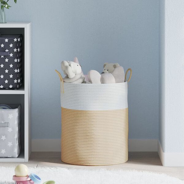 vidaXL Storage Basket Beige and white Woven cotton rope Medium