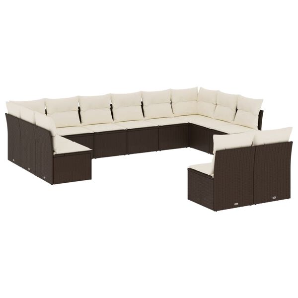 vidaXL Garden Sofa Set Brown PE Rattan 12-Piece Set Adjustable Feet