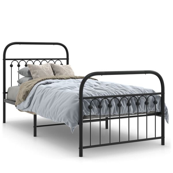 vidaXL Bed Frame Black Steel 35.4x78.7 in Bed Frame Rectangular