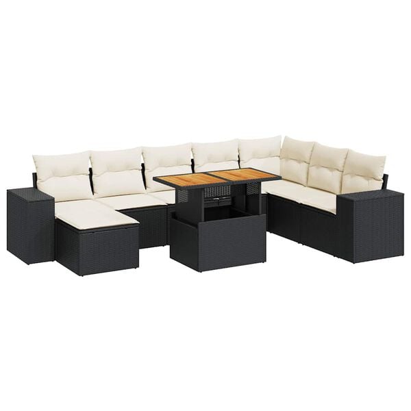 vidaXL Garden Sofa Set Black and Cream
