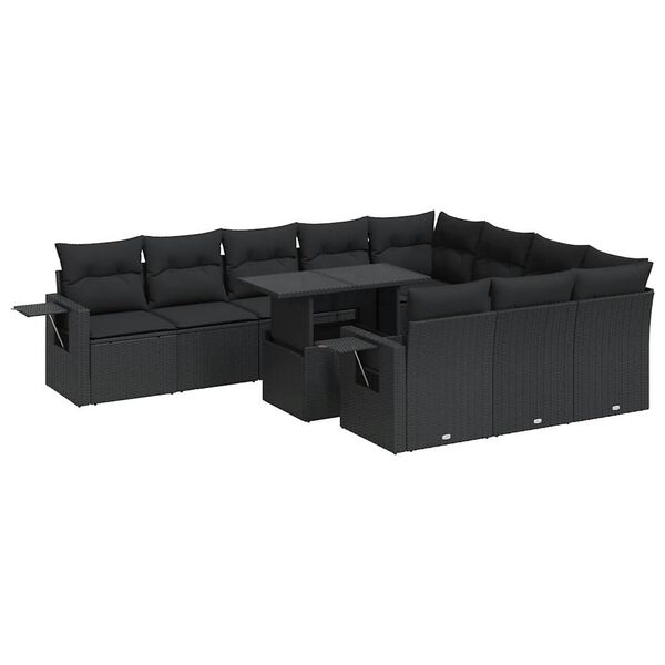 vidaXL Garden Sofa Set Black PE rattan, powder-coated steel, tempered glass