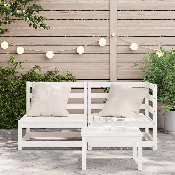 vidaXL Garden Sofa White Solid pine wood 2-Seater Modular Garden Sofa