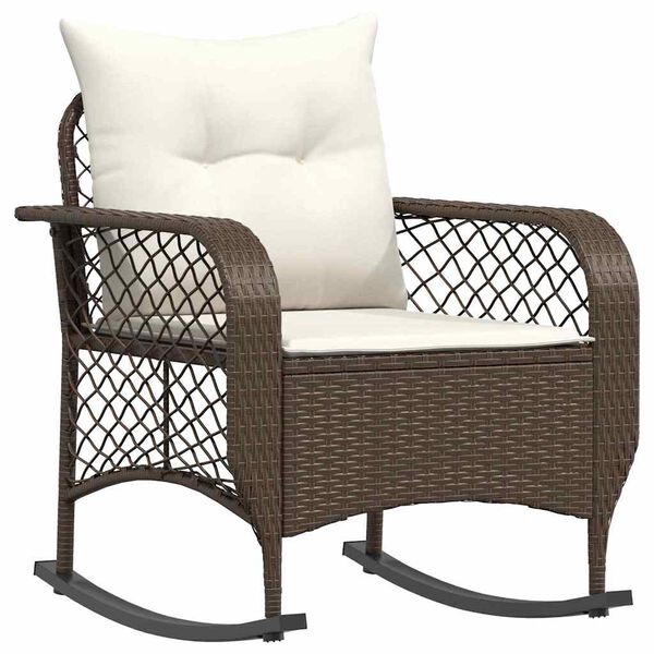 vidaXL Patio Rocking Chair with Cushions Brown Poly Rattan