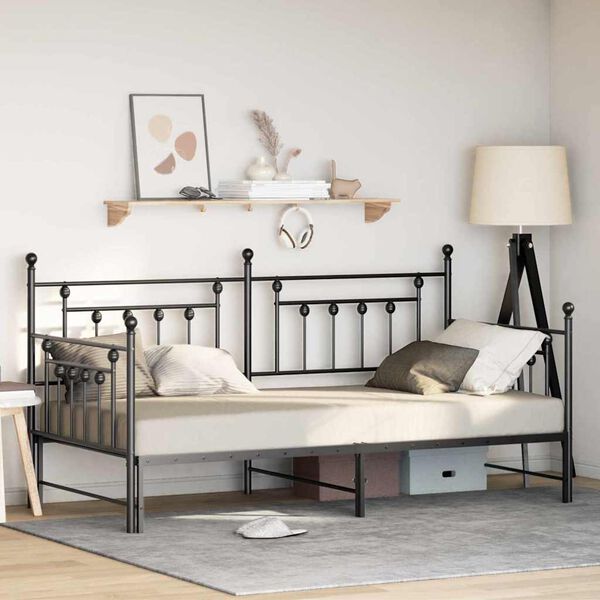 vidaXL Daybed Frame with Headboard Black Twin Steel