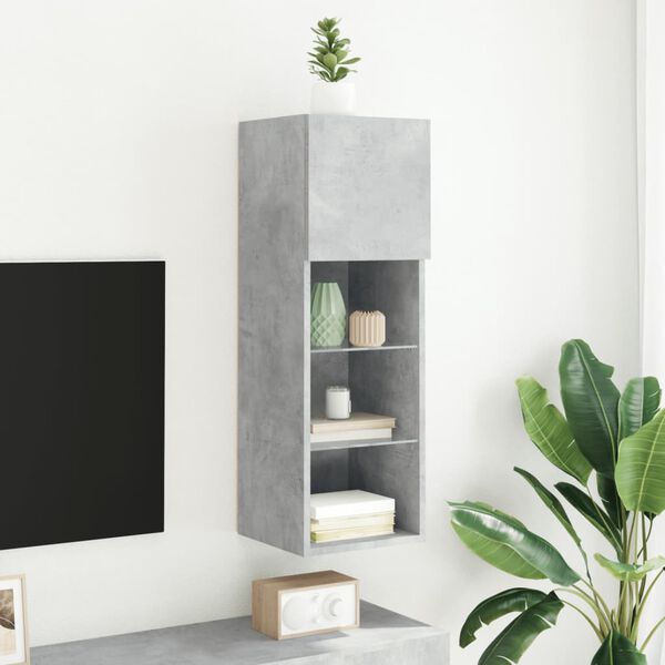 vidaXL TV Cabinet Concrete Grey Engineered wood, Glass 35.4 in in height