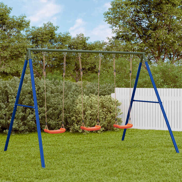 vidaXL Outdoor Swing Set Blue, Dark Green, Red Painted steel, Polyethylene