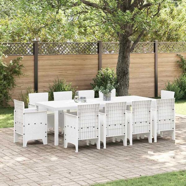 vidaXL Garden Dining Set 11 pcs White Polt rattan
