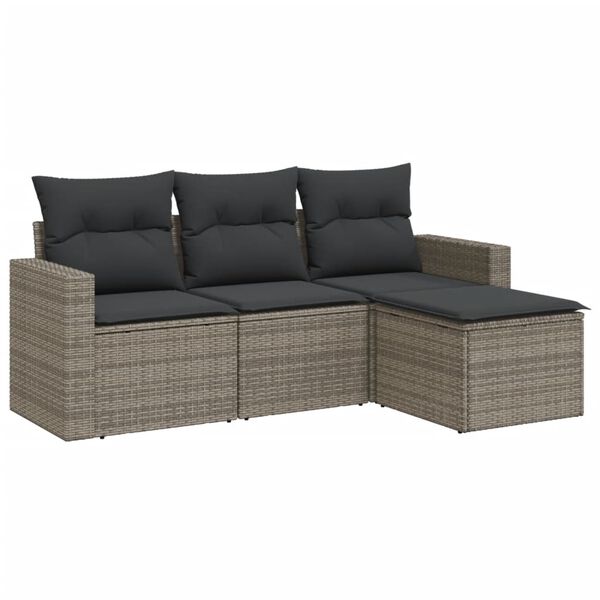 vidaXL Garden Sofa Set Gray PE rattan 4 Piece Set Adjustable Feet