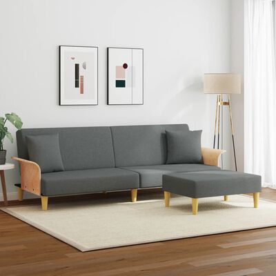 vidaXL 2-Seater Sofa Bed with Pillows and Footstool Dark Gray Velvet