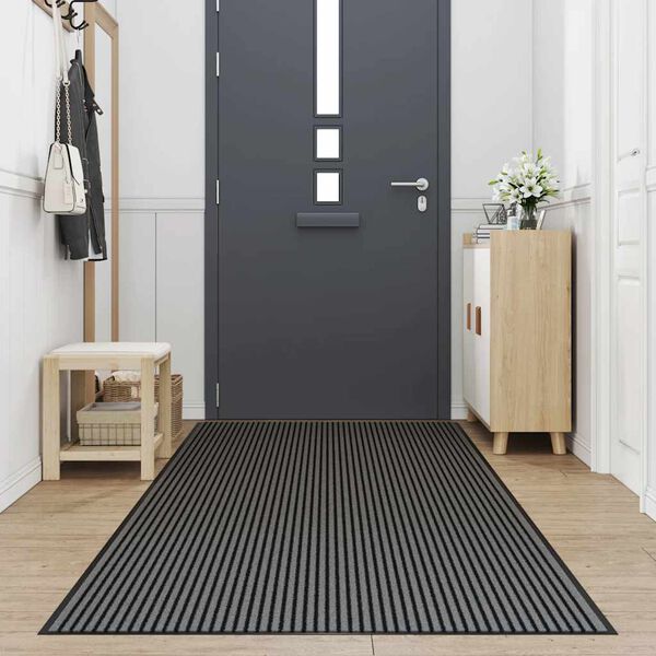 vidaXL Doormat Stripe black and grey Polypropylene and PVC Large