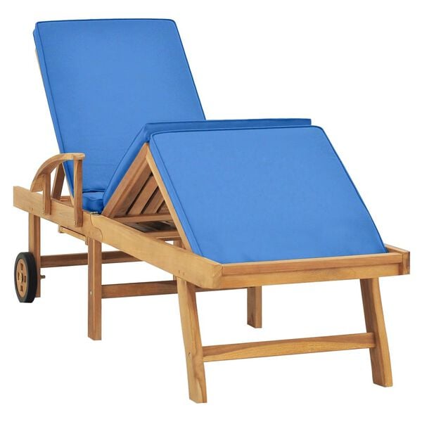 vidaXL Sun Lounger with Cushion Solid Teak Wood Blue