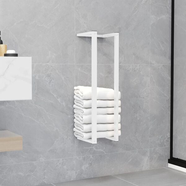 vidaXL Towel Rack White Steel Standard Size Modern Towel Rack